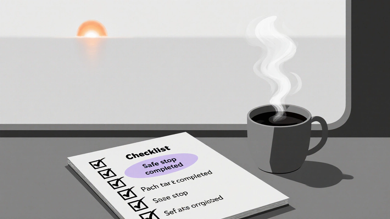 Checklist with completed items and highlighted final safe‑stop note.