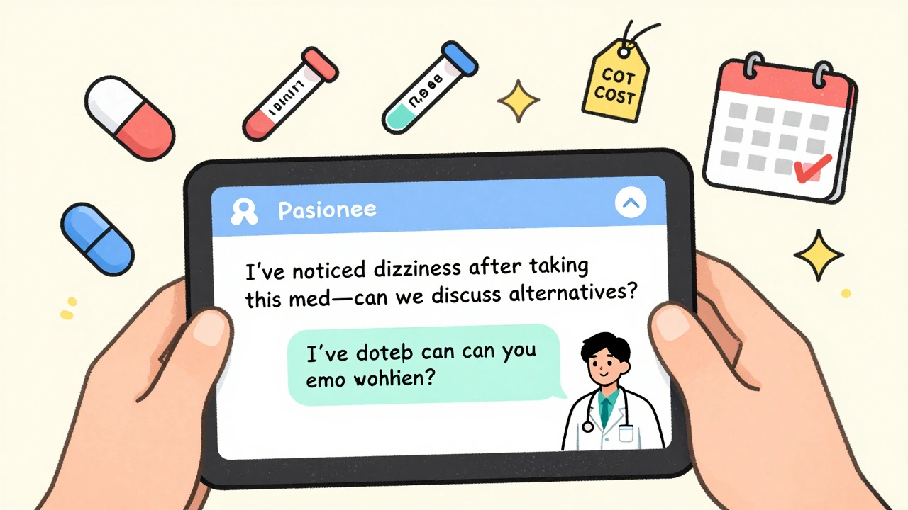 Patient sending a message about medication concerns via a digital portal.