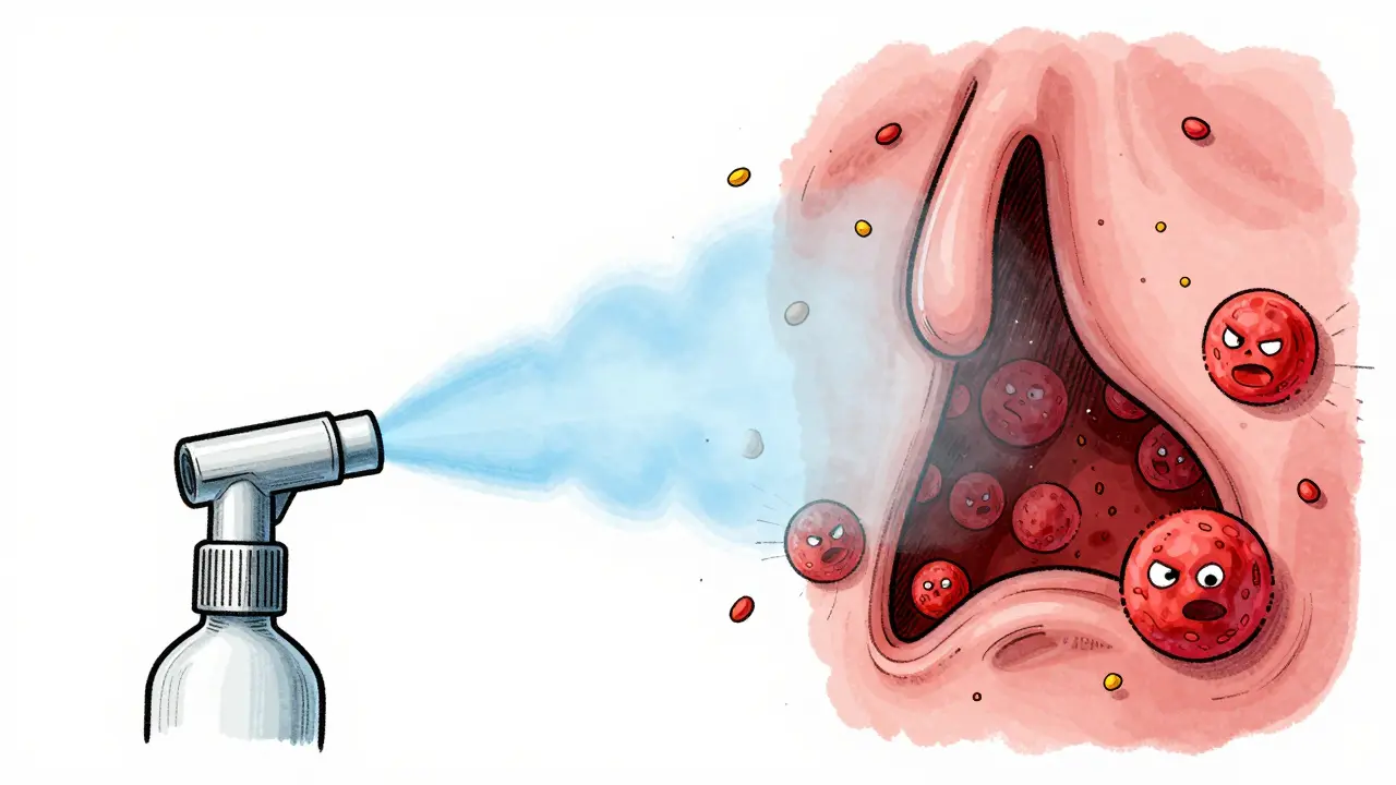 Illustration of nasal inflammation reduced by medicinal mist