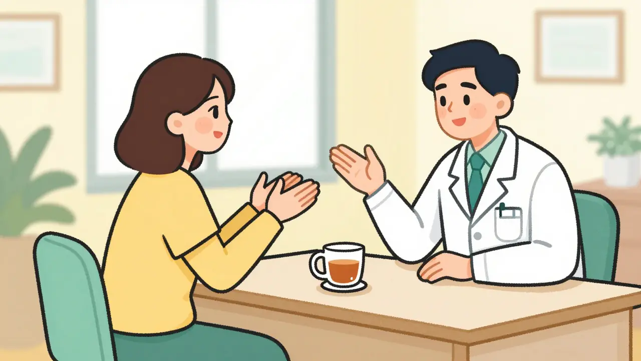 Patient and doctor discussing health plans in a clinic office.
