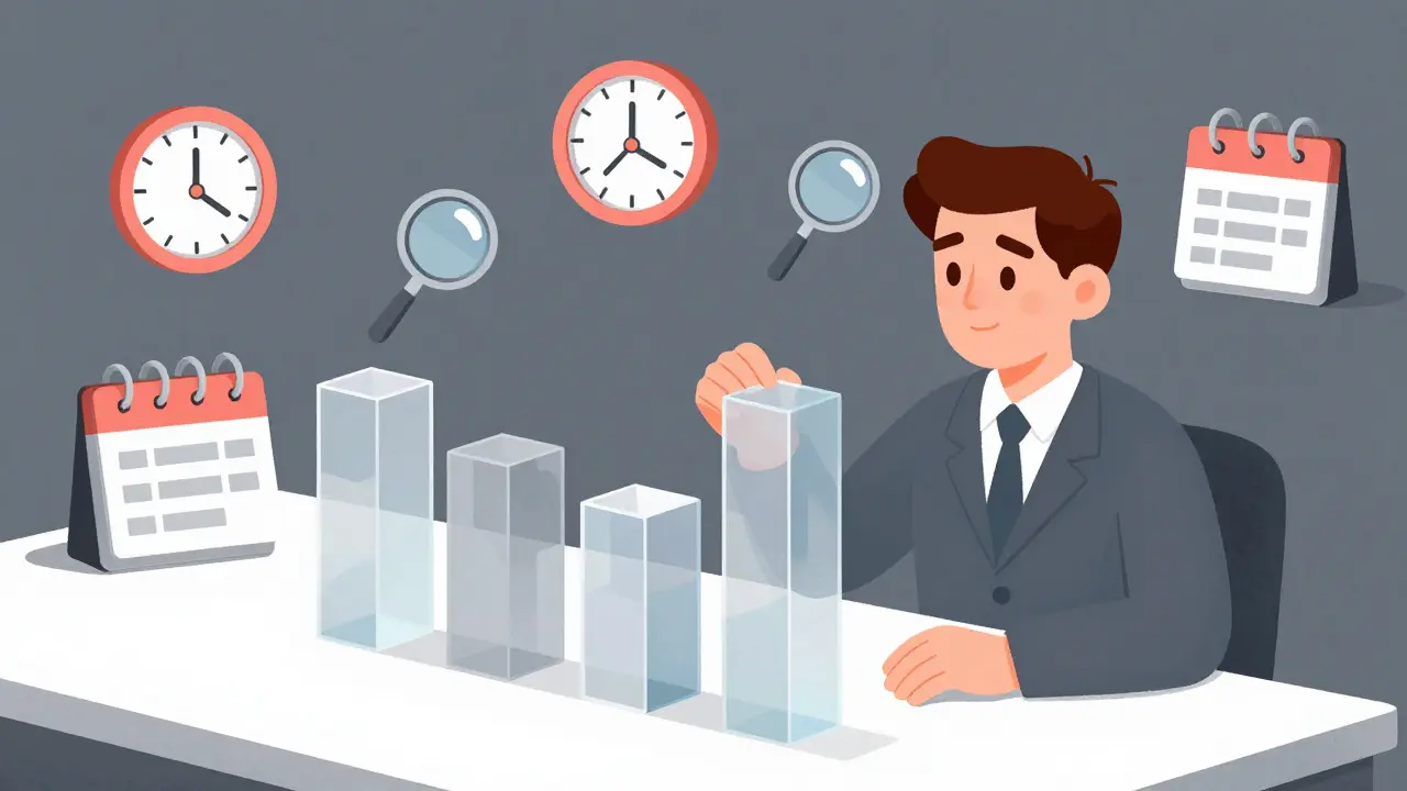Statistician stacking blocks representing patient exposure time