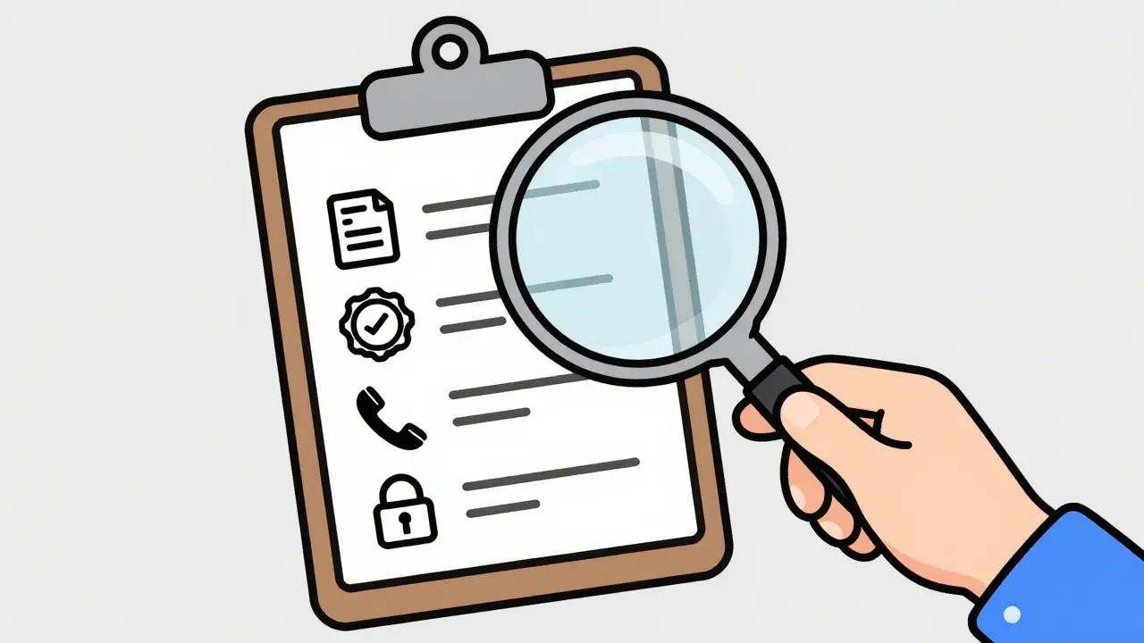 Magnifying glass checking pharmacy safety