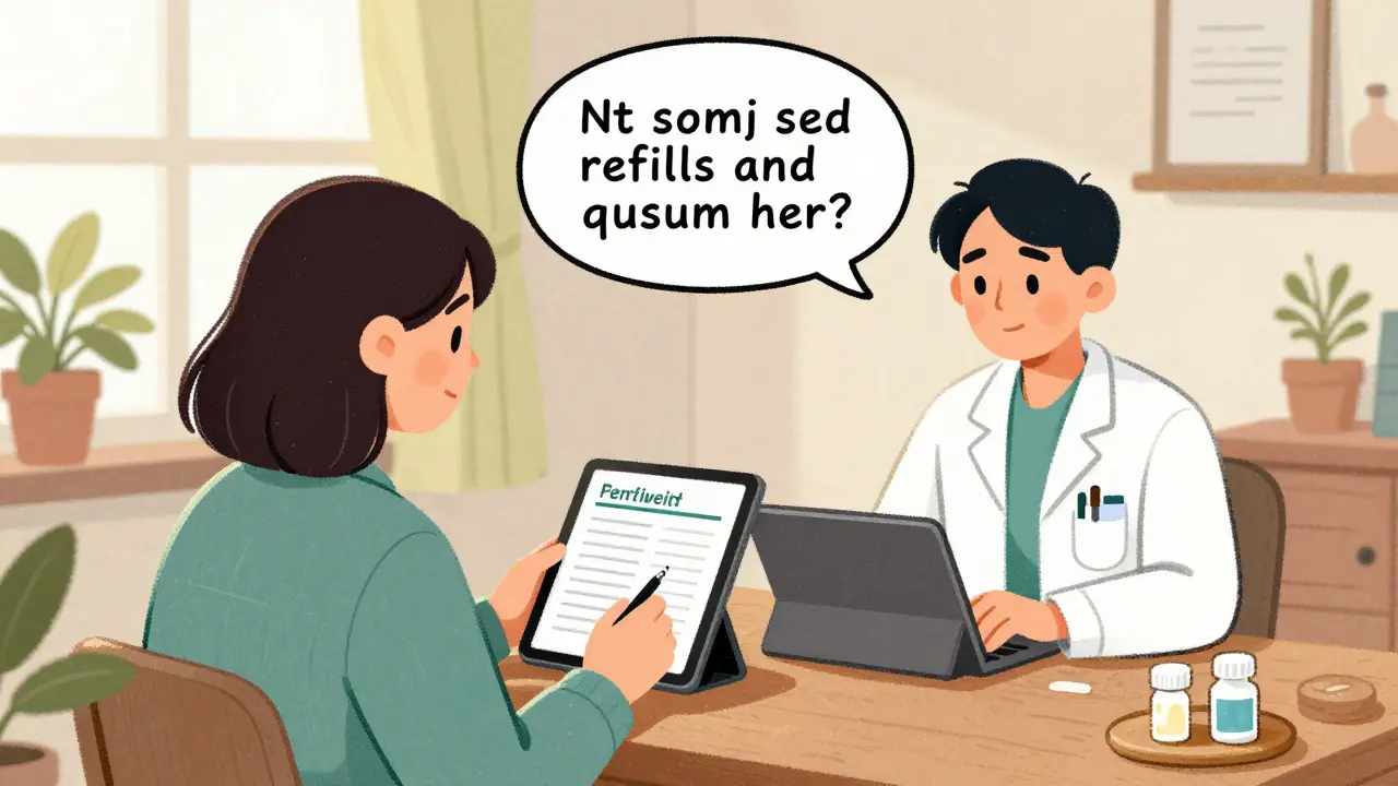 Patient consulting pharmacist via tablet at home
