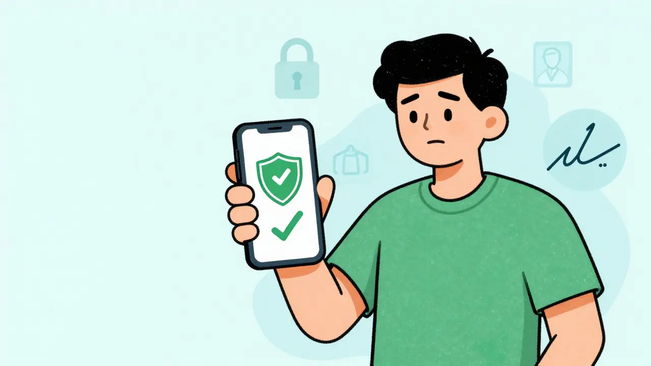 Person using phone to buy safe, verified medication online