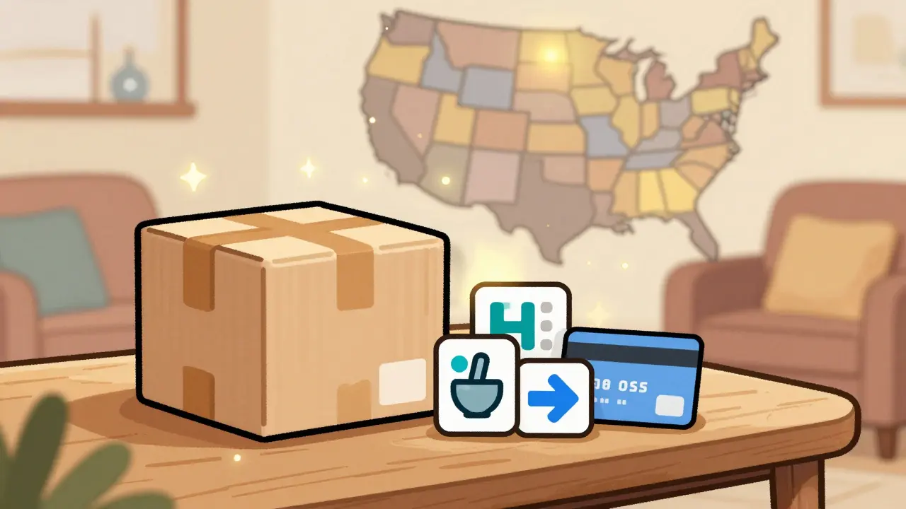 Cozy scene of a delivered medicine package from a trusted online pharmacy