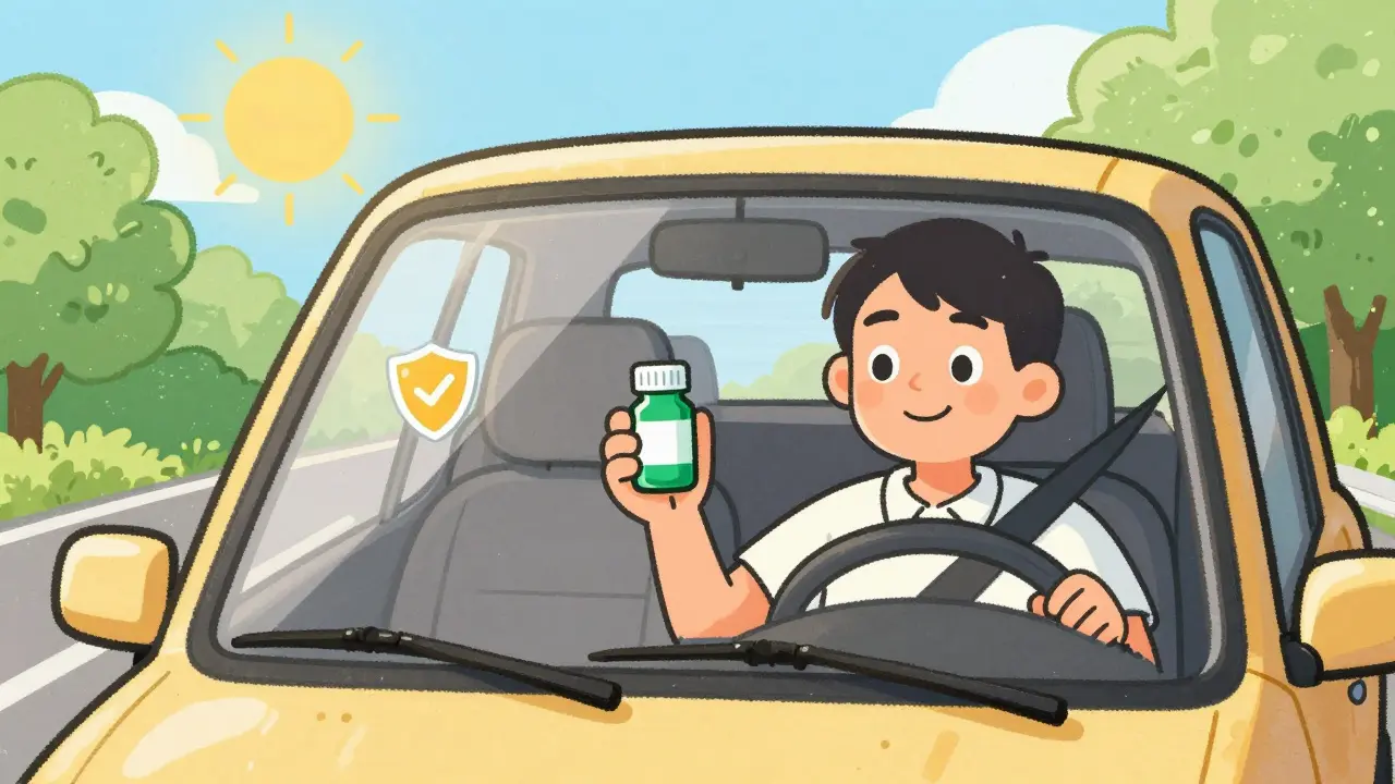 Alert driver taking safe third-generation allergy medication while driving