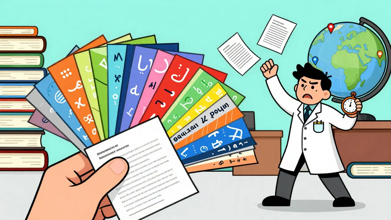 Character juggling 24 language documents illustrating translation complexity