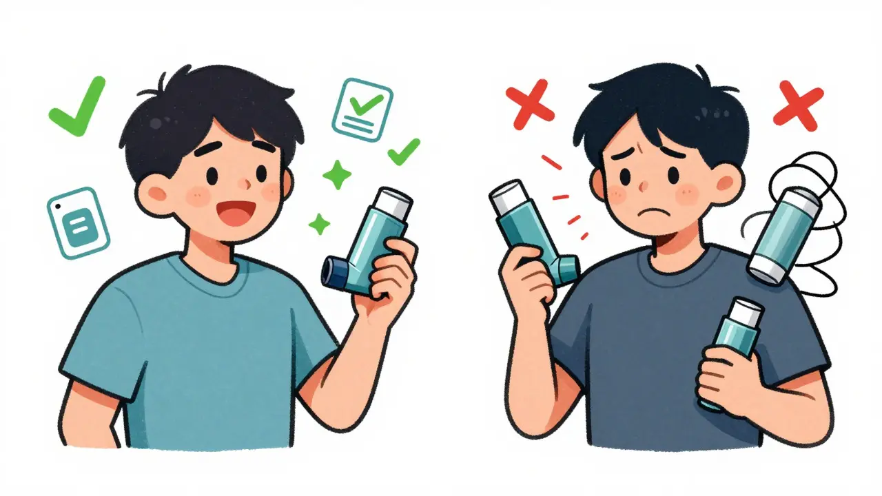 Comparison of happy patient with single inhaler vs frustrated patient with multiple