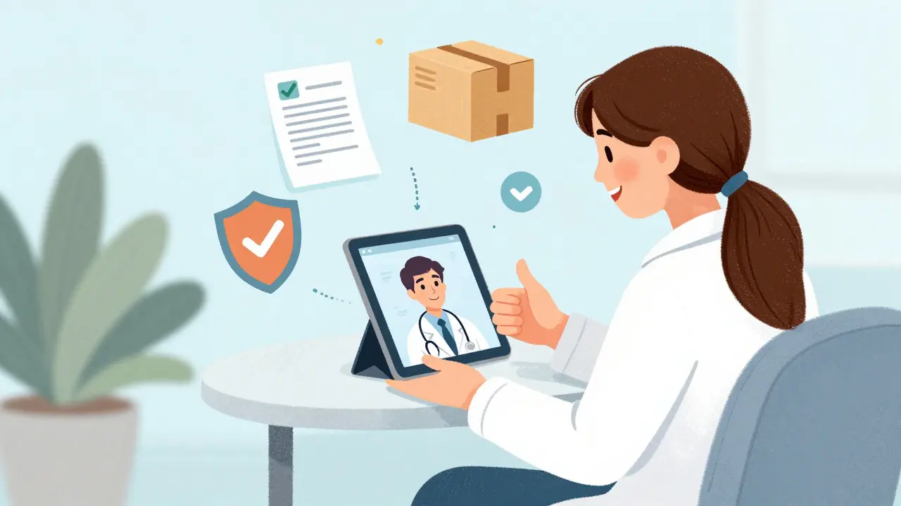 Patient receiving safe online prescription consultation