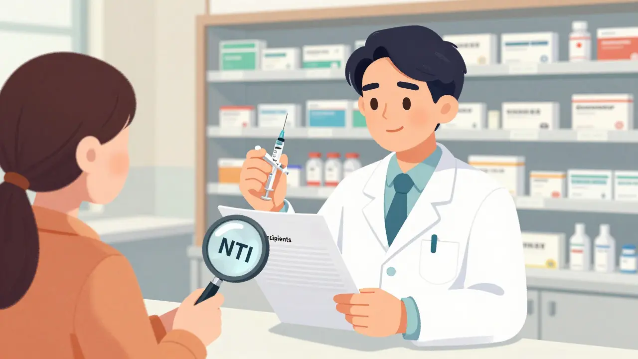 Pharmacist reviewing patient records with specialty medication supplies