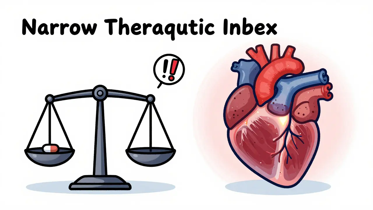 Balance scale showing medication risk next to heart and thyroid