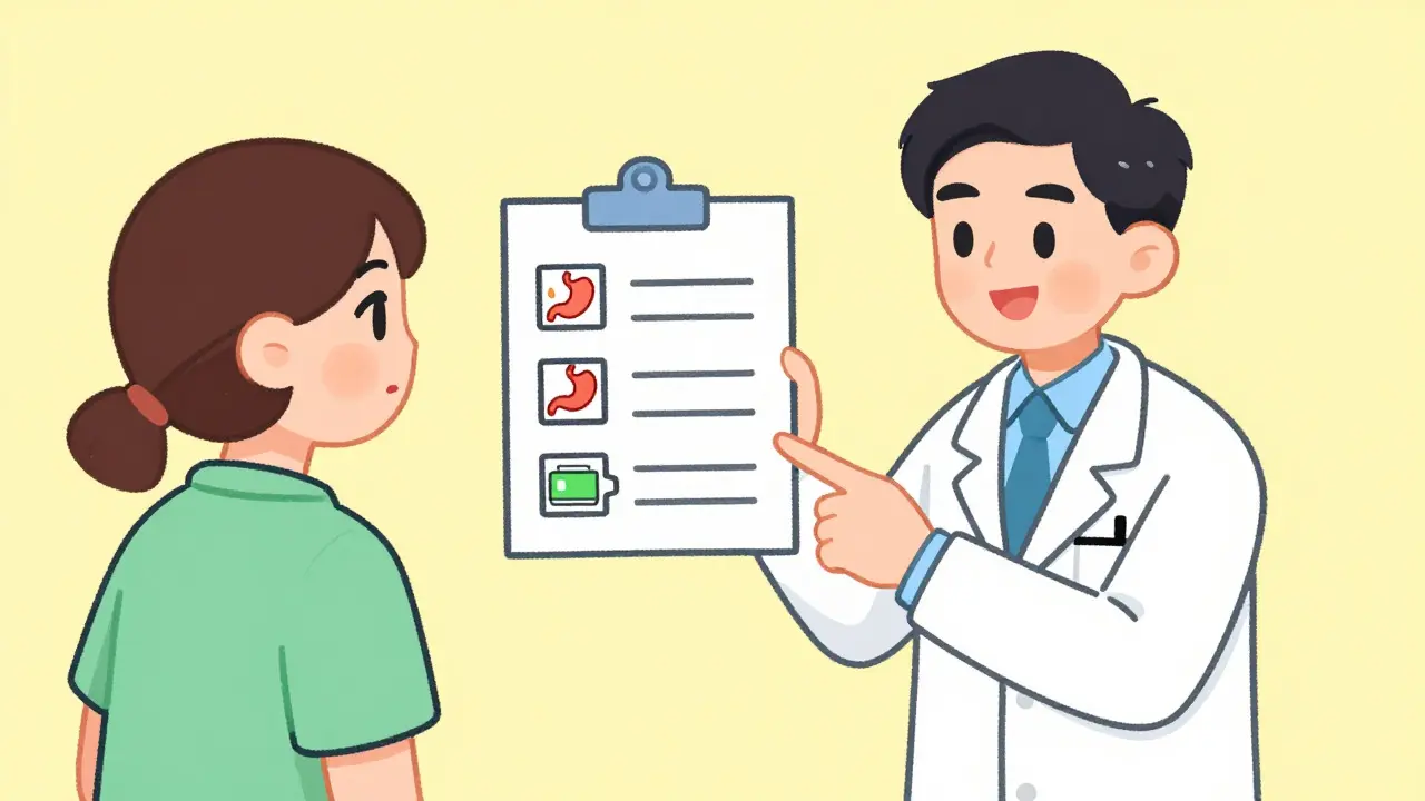 Doctor showing symptom checklist to a patient