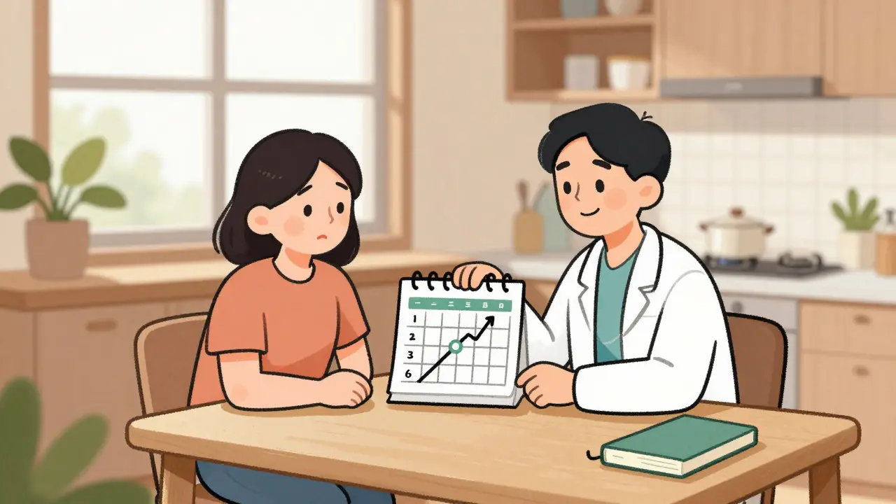 Patient and doctor discussing a tapering plan at a kitchen table