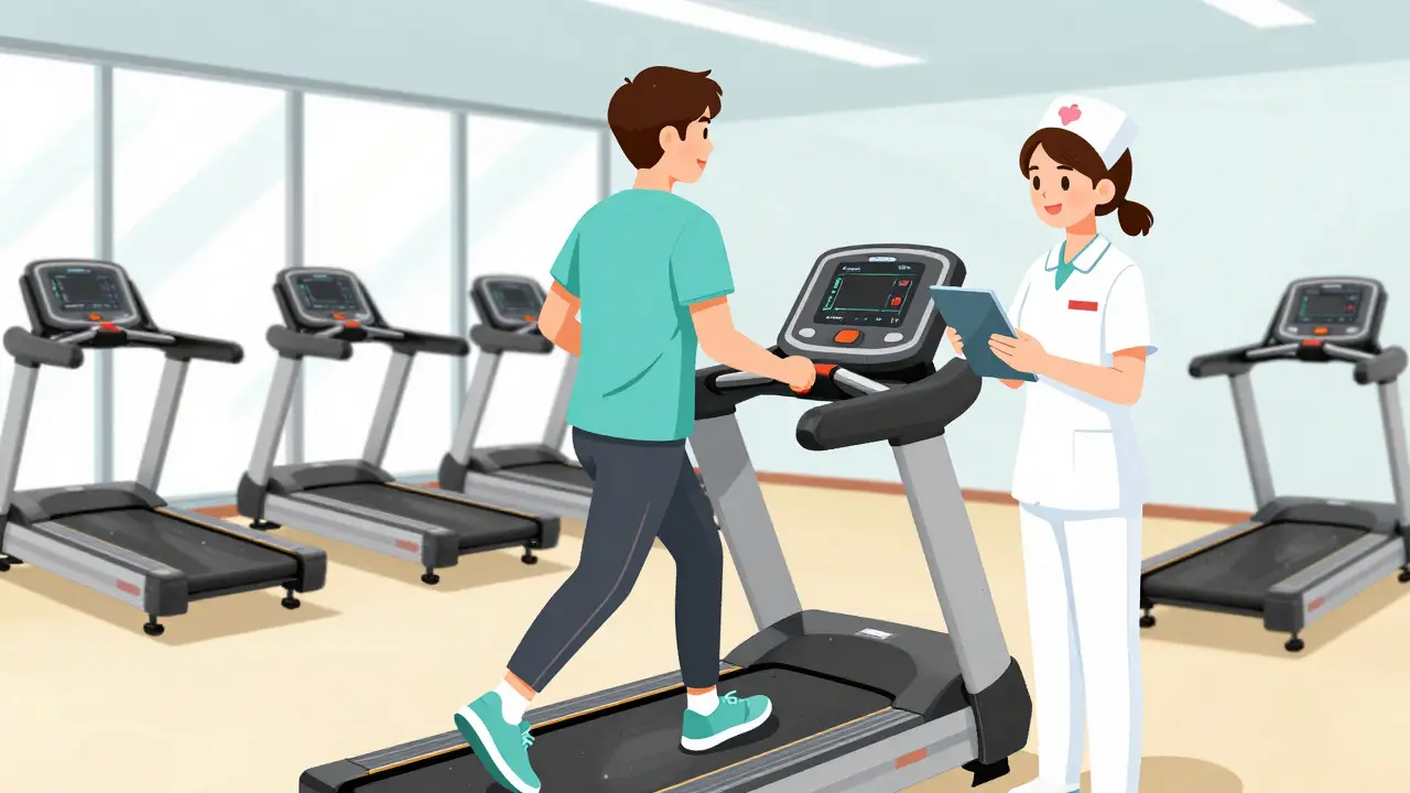 Patient exercising in cardiac rehab