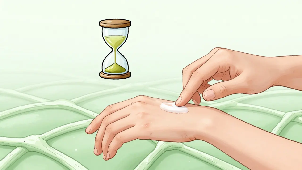 Person applying moisturizer with healthy skin detail